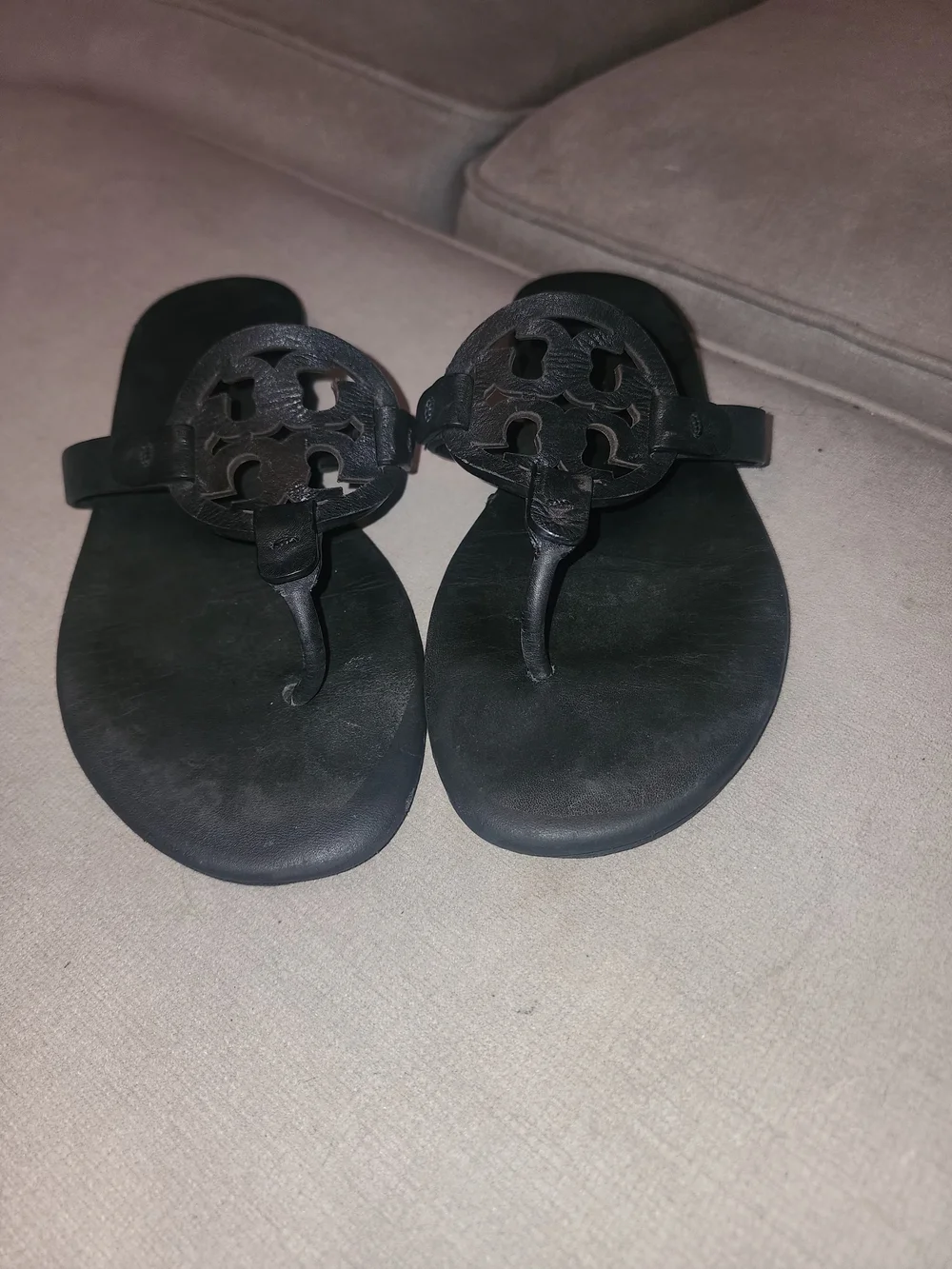 Tory Burch Black Leather Miller Thong Sandals